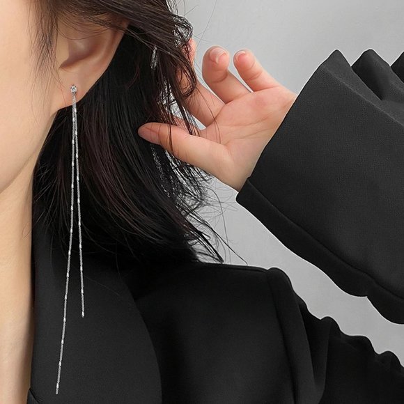 *NEW 925 Sterling Silver Diamond Chain Earrings - Picture 6 of 10